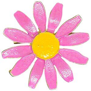 Pink & Yellow Enamel Daisy Flower Pin Brooch With Gold-Tone Metal Back